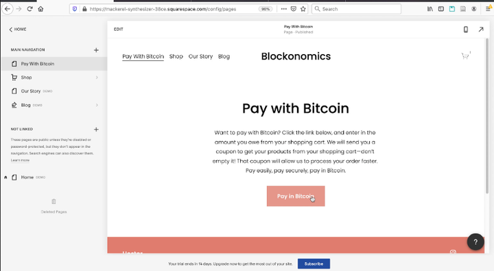 How to accept Bitcoin on Squarespace