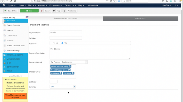 How to accept Bitcoin on Joomla